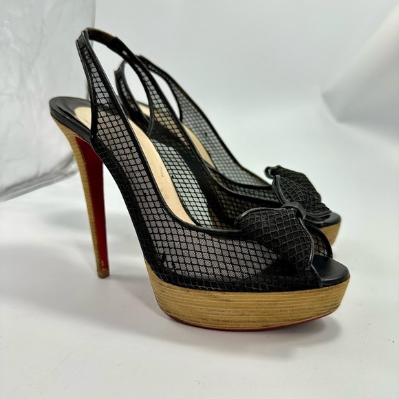 christian louboutin fishnet bow heels size 11.5 - Picture 5 of 14